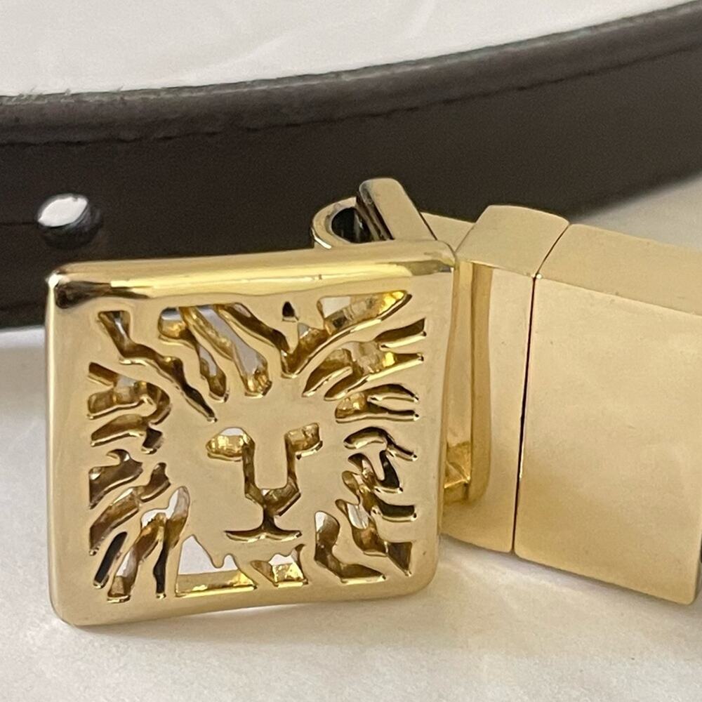 Anne Klein Brown Gold Genuine Leather Logo Buckle Belt Size Large - Picture 5 of 6